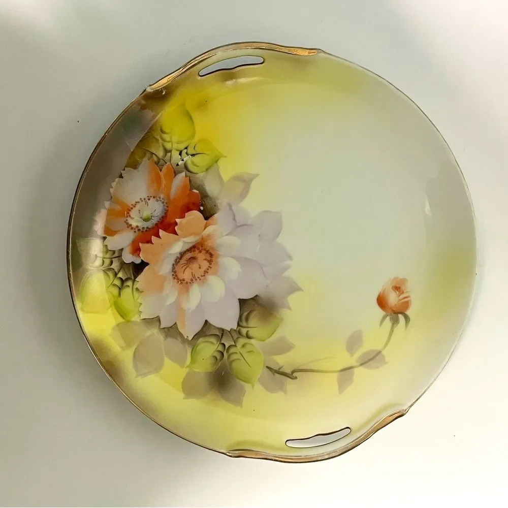 Vintage Noritake Double-Handled Cake Plate – Hand-Painted Floral – Made in Japan